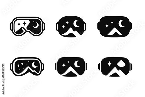 Escapism Marketing Logos. escapism in marketing. Icon set. Set Logo of escapism in marketing: portal-shaped advertisement. harmonious logo variations of the