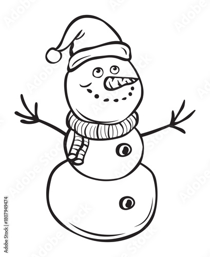 Cute snowman .Coloring pages for kids, simple line art.