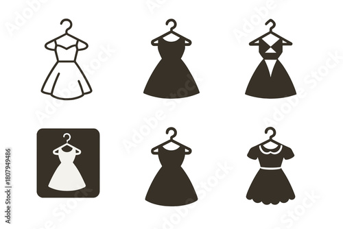 Vintage Clothing Icons. Vintage clothing. Solid icon set of vintage clothing: dress, hat, gloves, high heel, bow tie, cane, mirror, necklace, corset,