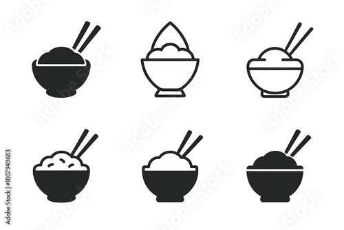 Traditional Food Logos. Comfort food and traditional dishes. Icon set. Set Logo of comfort food and traditional dishes: rice bowl with chopsticks symbolizing