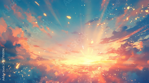 光の粒が幻想的な初日の出