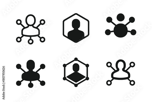 Digital Identity Icons. Digital avatars and evolving identity. Icon set. Set Logo of Digital Footprint: Pixels forming a human silhouette. Abstract geometric,