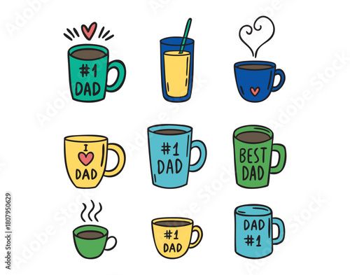 Wallpaper Mural Mug set for fathers day Dad number 1 I love Dad Best Dad, hand drawn doodle Torontodigital.ca