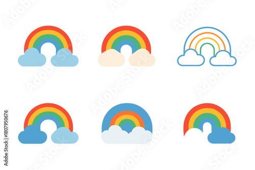 Rainbow Logo Variations. Rainbow. Icon set. Set Logo of rainbow: spectrum color bands. harmonious logo variations of the same emblematic concept, each with