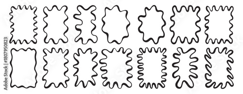 squiggle frame set. Smooth wavy border template. Rectangle serrated retro groovy shapes set. Cute funky geometric posters for modern design