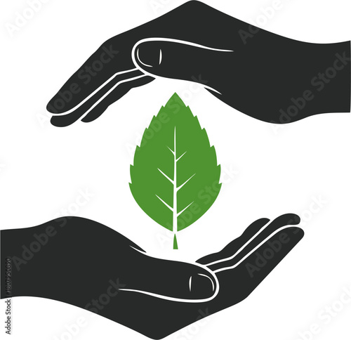 Hands tenderly cupping a vibrant green leaf, symbolizing nature conservation, environmental protection, sustainable growth, and the vital importance of ecological care