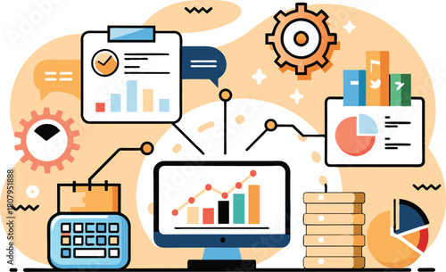 Enterprise resource planning, flat illustration, vector illustration.