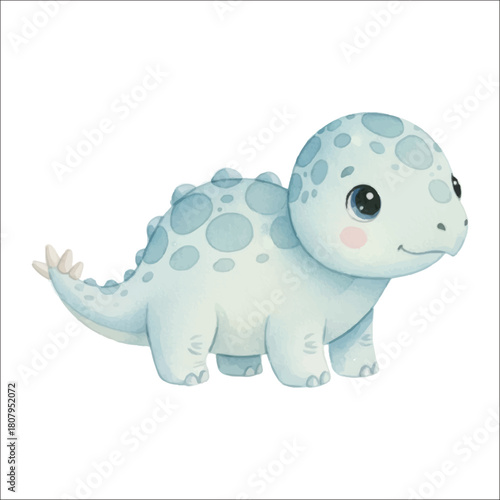 Watercolor dinosaurus Stegosaurus vector isolated on white background cute baby stego
