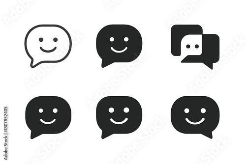 Speech Bubble Icons. Feedback tone perception. Icon set. Set Logo of Speech Bubble: Feedback conversation. Minimal outline, Filled silhouette, Abstract