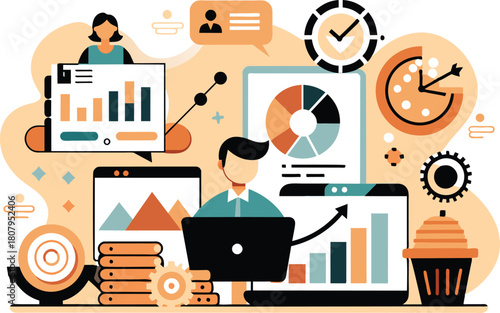 Enterprise resource planning, flat illustration, vector illustration.