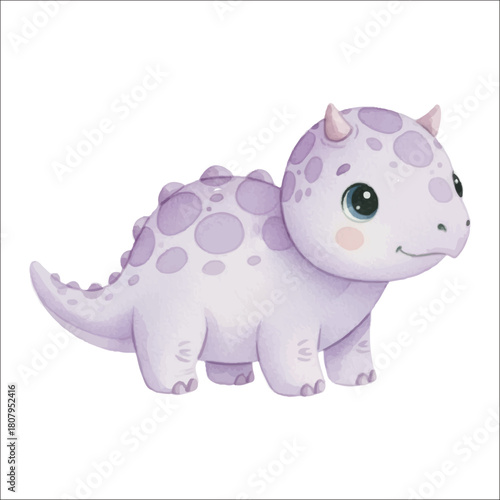 Watercolor dinosaurus Ankylosaurus vector isolated on white background cute armored dino
