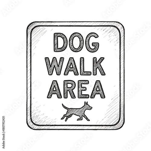 Hand Drawn Dog Walk Area Signage with Dog Silhouette Illustration Style