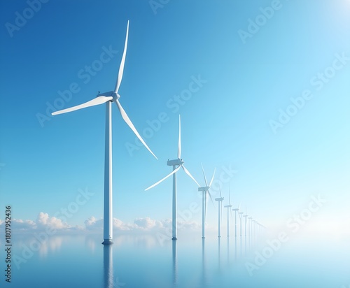 Modern Wind Farm Under Blue Sky Representing Clean Energy