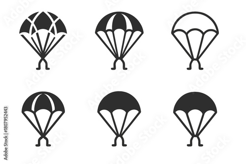 Parachute Logo Variations. Parachute. Icon set. Set Logo of Parachute: Parachute pack ready for jump. harmonious logo variations of the same emblematic
