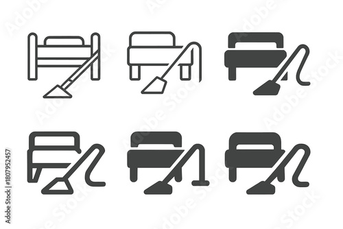 Cleaning Under Bed. Cleaning under the bed. Icon set. Set Logo of Cleaning under the bed: Vacuum under bed. harmonious logo variations of the same emblematic