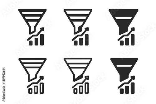 Harmonious Retail Logos. Retail trend graph. Set Logo of Retail trend graph: Sales funnel stages. Icon set. harmonious logo variations of the same emblematic
