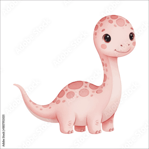Watercolor dinosaurus Diplodocus vector isolated on white background cute baby diplodocus
