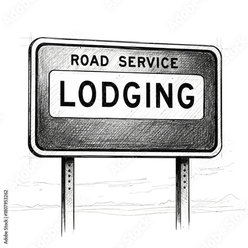 Sketch of Roadside Lodging Information Sign with Distant Landscape View