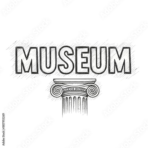 Sketch Illustration of Museum Sign with Ionic Column Base Details