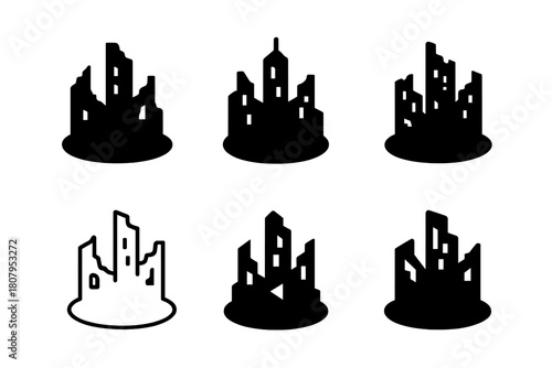 Wasteland Icon Variations. Wasteland. Icon set. Set Logo of wasteland: scorched landscape. harmonious logo variations of the same emblematic concept, each with