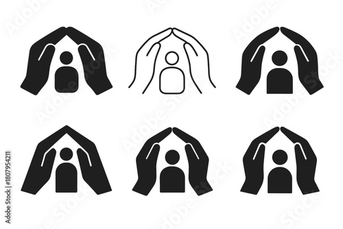 Migrant Rights Logos. Migrant rights. Icon set. Set Logo of Migrant Rights: open door leading to a brighter horizon. harmonious logo variations of the same