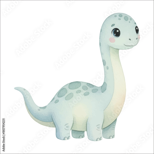 Watercolor dinosaurus Apatosaurus vector isolated on white background cute baby apato
