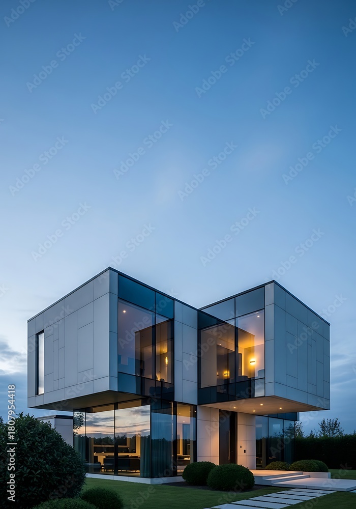 Obraz premium Modern architectural design home with geometric design and a minimalist facade
