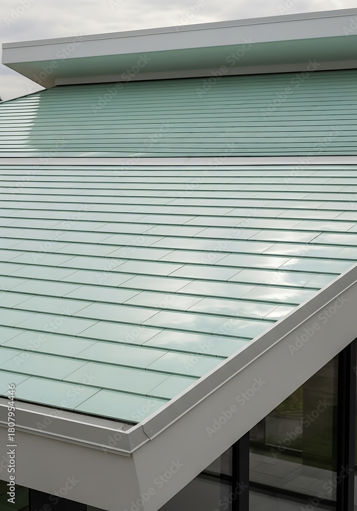 Fototapeta premium Mint Green Tiled Roof with Clean Lines and Contemporary Architecture