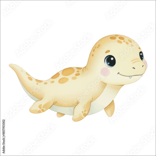 Watercolor dinosaurus Mosasaurus vector isolated on white background cute baby mosasaurus sea dinosaur
