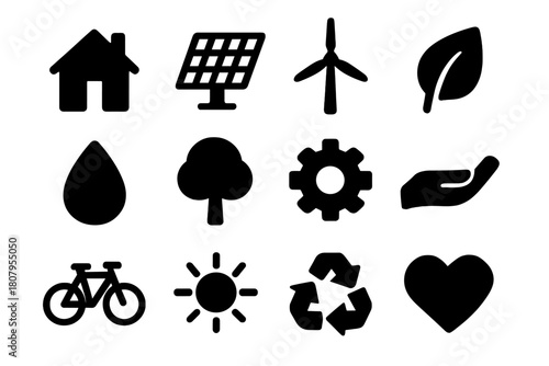Sustainable Icons Grid. Sustainable workflow. Line icon set of Sustainable workflow: leaf, checklist, scale, hand, shield, heart, user profile, document, gear,