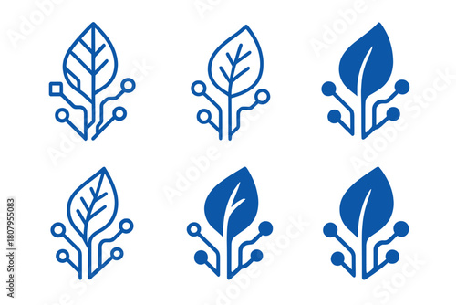 Bioluminescent Tech Icons. Bioluminescence and human applications. Icon set. Set Logo of Bioluminescence: glowing circuit board merging biology and tech.