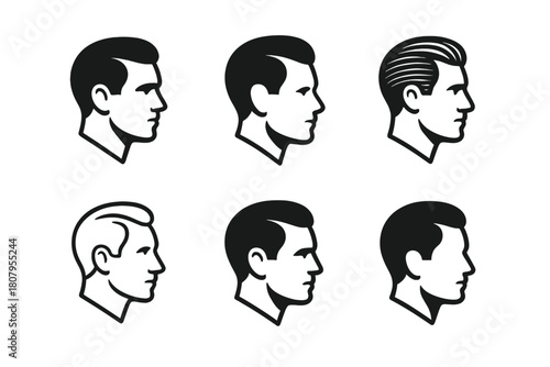 Old-School Hairstyles Icons. old-school hairstyles. Icon set. Set Logo of old-school hairstyles: slick side part haircut. harmonious logo variations of the