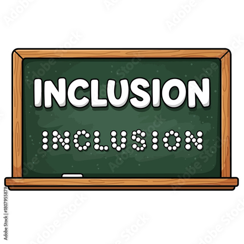 Illustration of the word 'Inclusion' written in different styles on a chalkboard, symbolizing unity and diversity