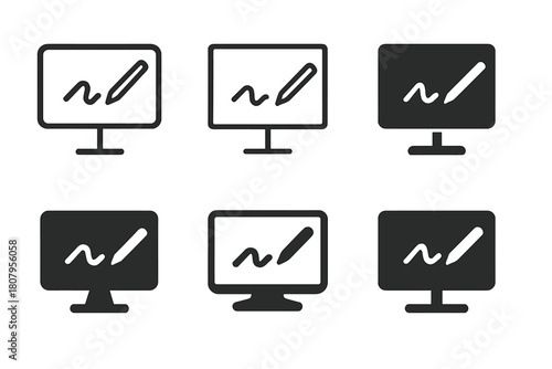 Interactive Whiteboard Logos. Interactive whiteboards. Icon set. Set Logo of Interactive whiteboards: Board with digital interface. harmonious logo variations