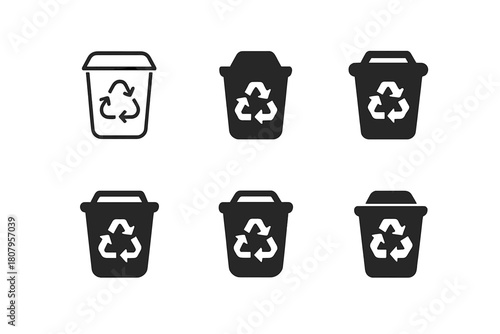 Recycling Logo Variations. Recycling process. Icon set. Set Logo of recycling process: recycling bin with arrow rotation. harmonious logo variations of the