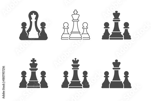 Strategy Game Icons. Engaging in a strategy game. Icon set. Set Logo of engaging in a strategy game: player hand holding tactical cards. harmonious logo