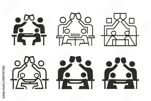 Family Meal Icons. Sharing a family meal. Icon set. Set Logo of sharing a family meal: plate with heart-shaped food. harmonious logo variations of the same