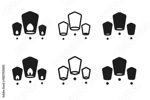 Floating Lantern Logos. Remembering loved ones with special memorial traditions. Icon set. Set Logo of remembering loved ones with special memorial traditions: