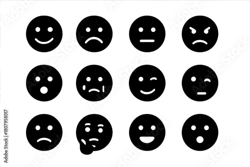 Emotional Icon Spectrum. Face Spectrum. Solid icon set of Face Spectrum: happy face, sad face, neutral face, angry face, surprised face, crying face, laughing