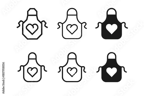 Baker's Apron Logos. Baker?s apron. Icon set. Set Logo of baker?s apron: classic apron with front pocket and neck strap. harmonious logo variations of the same