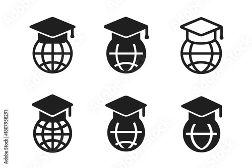 Educational Icons Set. Language tutoring and educational services. Icon set. Set Logo of language tutoring and educational services: graduation cap and globe.