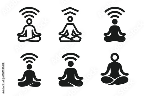 Digital Detox Icons. Digital detox and mindfulness practices. Icon set. Set Logo of digital detox and mindfulness practices: smartphone transforming into a