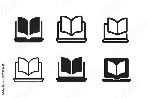 E-Learning Logo Set. E-learning and online courses. Icon set. Set Logo of e-learning and online courses: digital library symbol. harmonious logo variations of