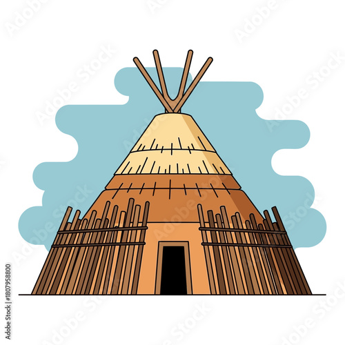 Isolated native american tipi with traditional structure illustration