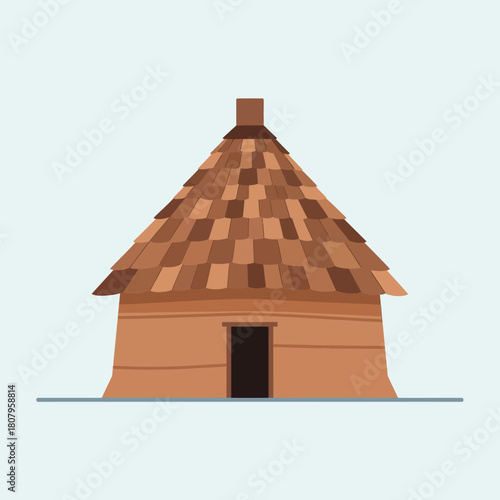 Minimalist thatched roof dwelling, traditional hut icon, architecture style