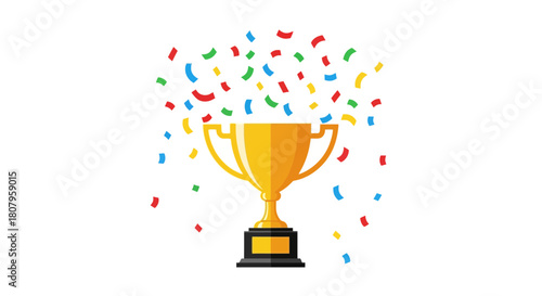Golden Trophy with Colorful Confetti Celebration.