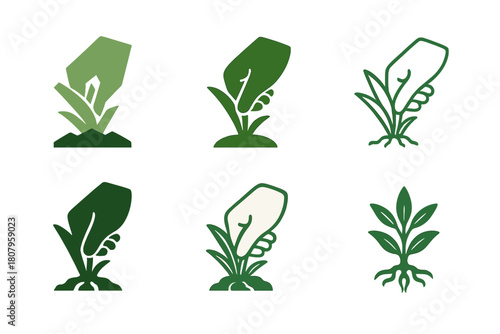 Invasive Species Logos. Invasive species. Icon set. Set Logo of invasive species: circular ecosystem being engulfed by foreign growth. harmonious