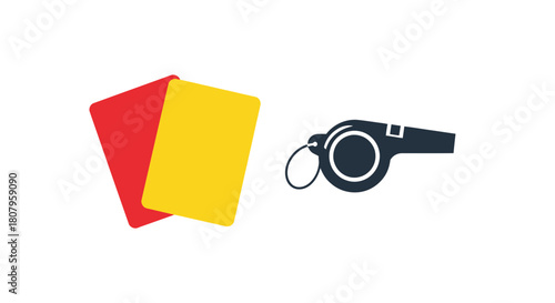 Red and yellow cards with a whistle for sports referee.