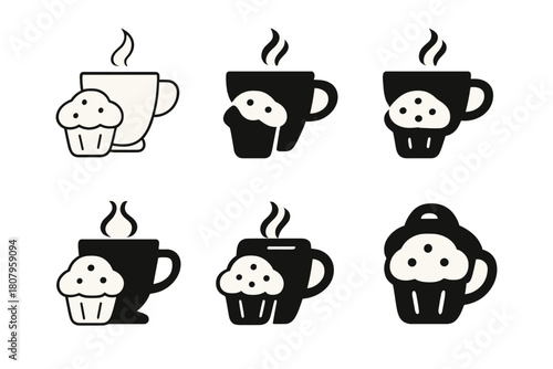 Coffee and Pastry Icons. Coffee and pastries. Icon set. Set Logo of Coffee and pastries: Donut. harmonious logo variations of the same emblematic concept, each