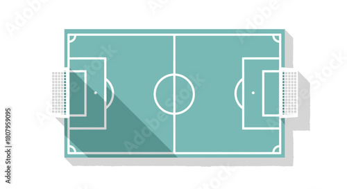 Top View of a Teal Soccer Field with Goals and Center Circle.